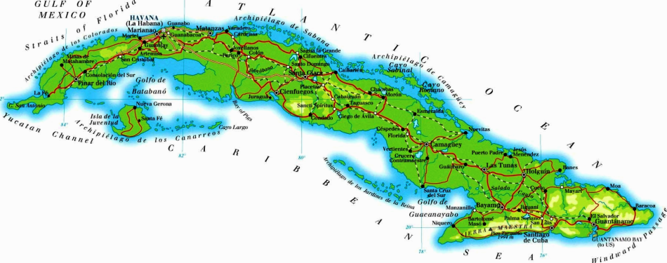 Карта Кубы с дорогами