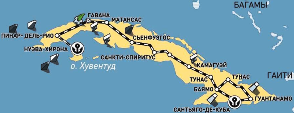 Карта Кубы с железными дорогами