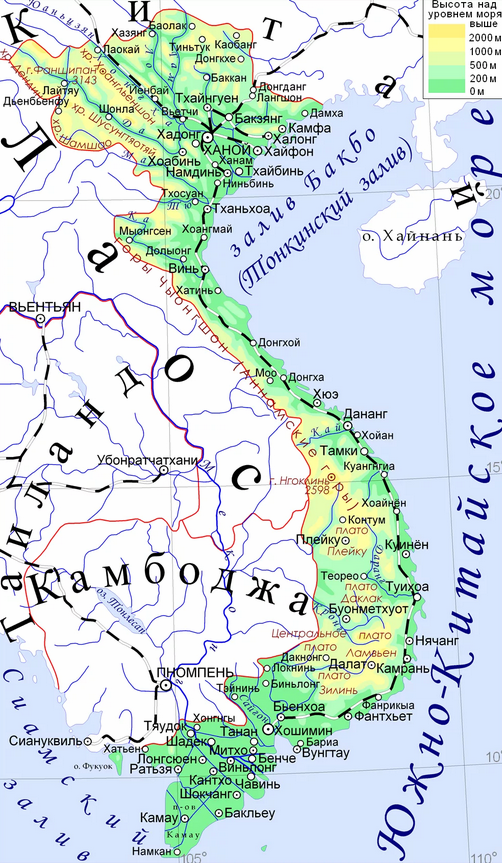 Карта Вьетнама с городами